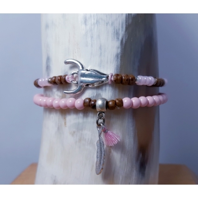 armbanden setje in roze en bruin armbanden setje in roze en bruin